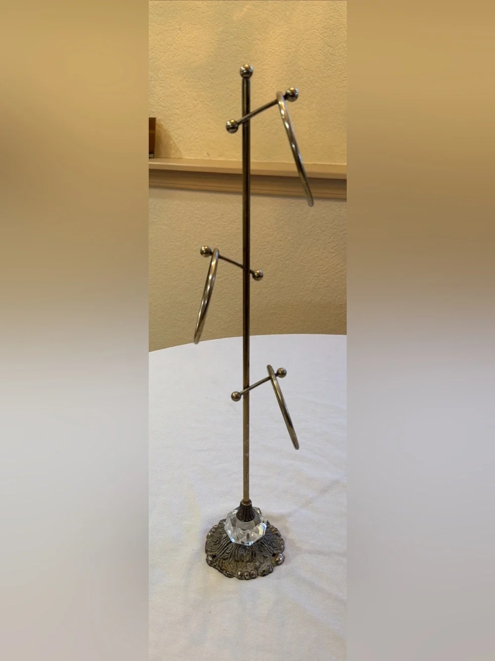 Hollywood Regency Style 3 Ring Towel Stand with Crystal Accent